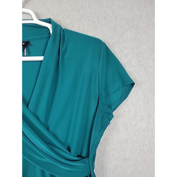DKNY Teal Green Short Sleeve Ruched V Neck Stretch Career Blouse Womens Plus XXL - Picture 4 of 12